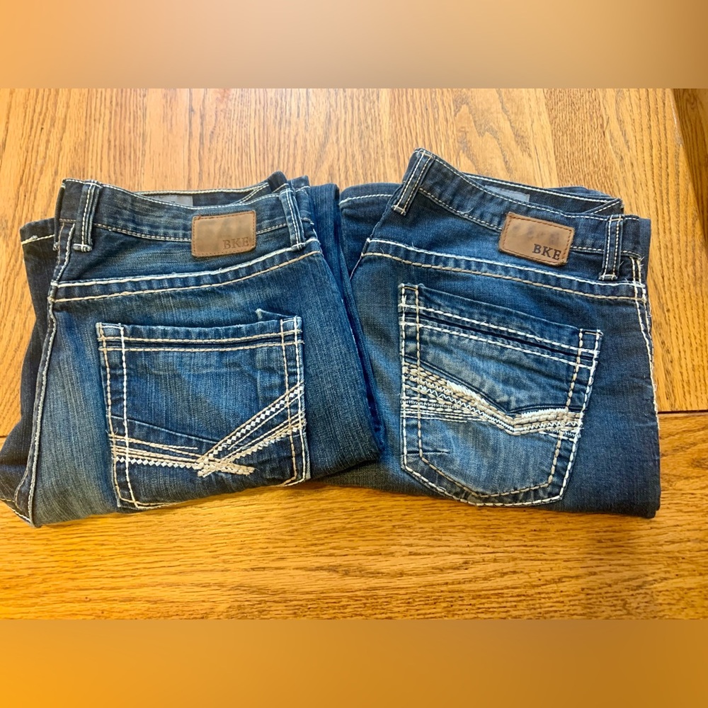 2 Pairs BKE Buckle Blue Denim Jeans with White Stitching